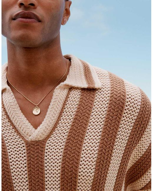 ASOS Blue Relaxed Boxy Fit Crochet Knitted Notch Neck Polo for men