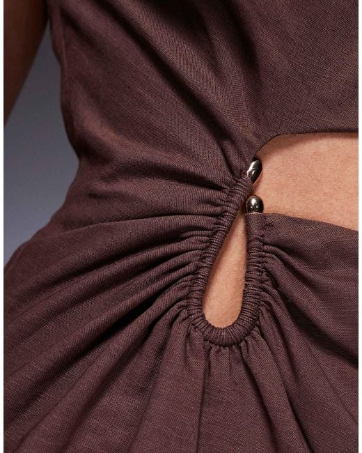 4th & Reckless Brown Contains Linen Cut Out Metal Hardware Mini Dress