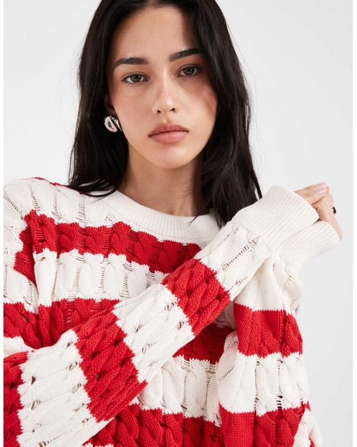 Tommy Hilfiger Red Loose Fit Cable Knit Sweater