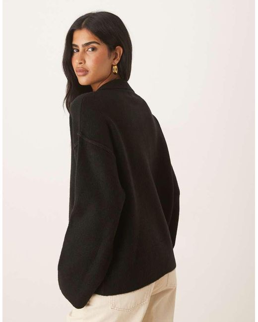 ASOS Black Knitted Collar Shirt Cardigan With Seam Detail