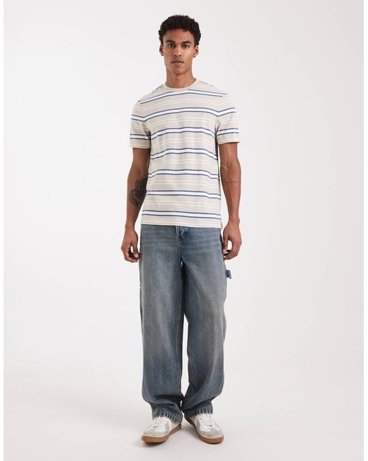 Farah White Elmswood Striped T-shirt for men