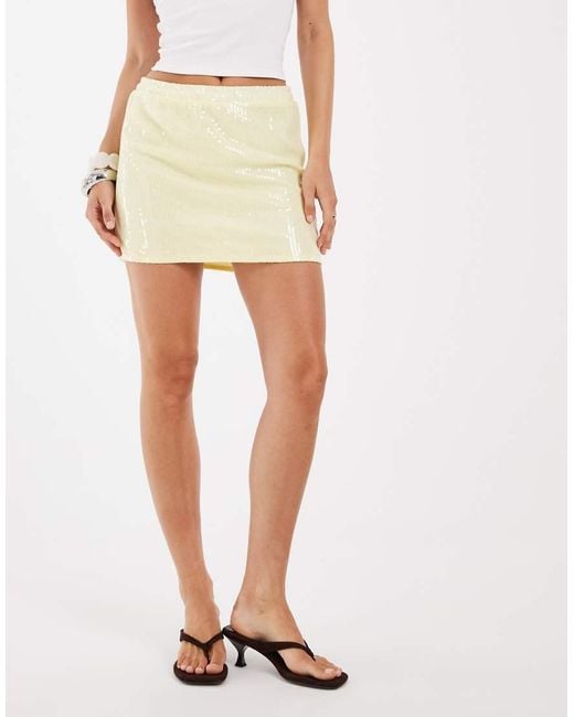 Pieces Natural Sequin Micro Mini Skirt