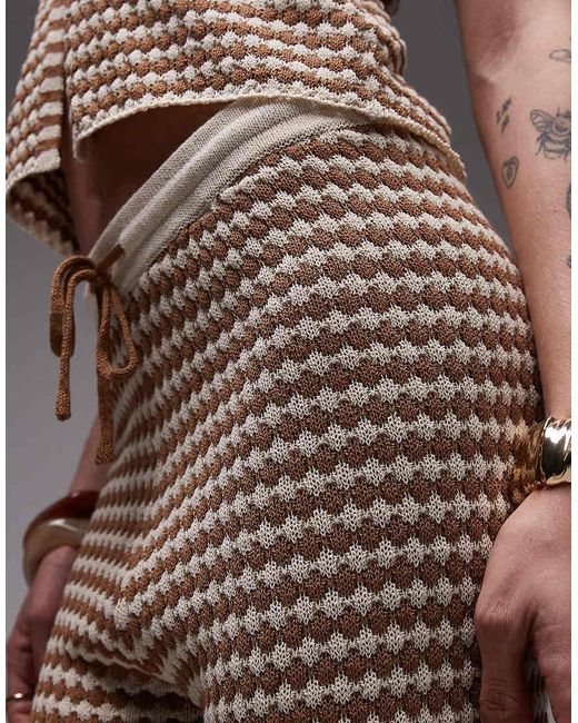 TOPSHOP Gebreide Broek Met Geruit Patroon, Deel Van Co-Ord Set in het Brown