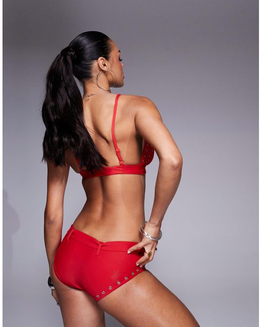 ASOS Red Pippa Buckled Triangle Bikini Top With Stud Detail