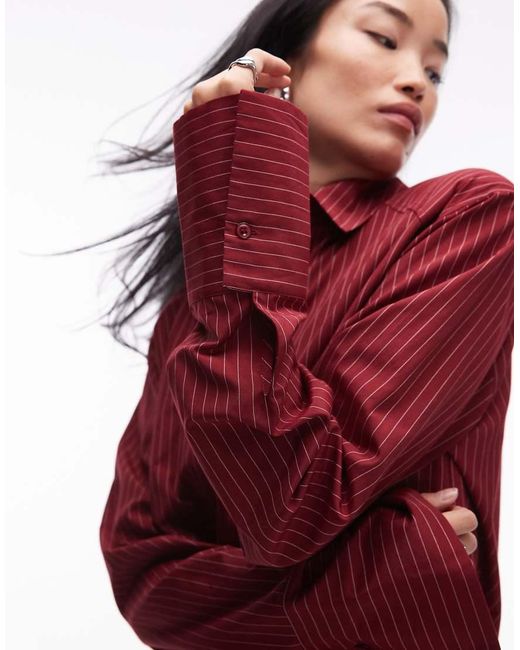 ASOS Red Dipped Hem Shoulder Pad Shirt