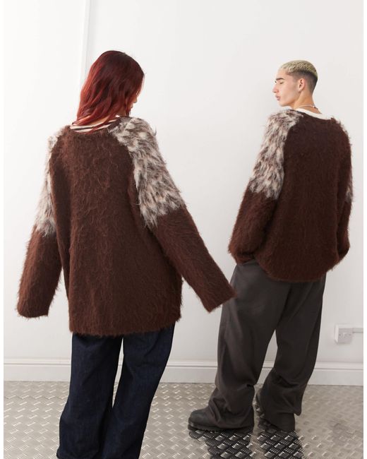 Collusion Brown Unisex – angerauter oversize-pullover