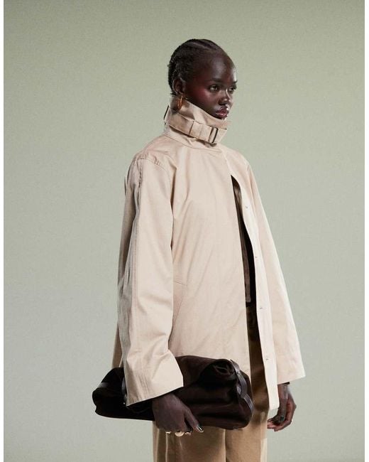 & Other Stories Natural Short Trench Jacket With Strap Funnel Neck Detail
