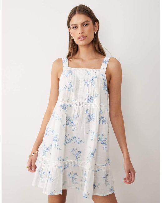 Wednesday's Girl White Lace Tiered Ditsy Floral Mini Dress