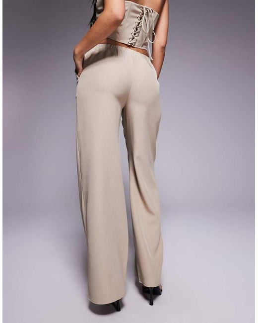 Kaiia Natural Exclusive Drawstring Waist Wide Leg Trousers Co-Ord