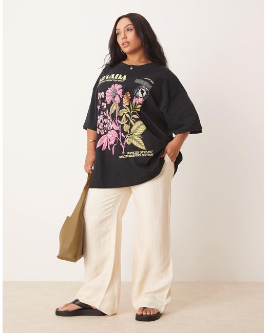 ASOS Black Asos Design Curve Oversized Tee With Nevada Floral Graphic