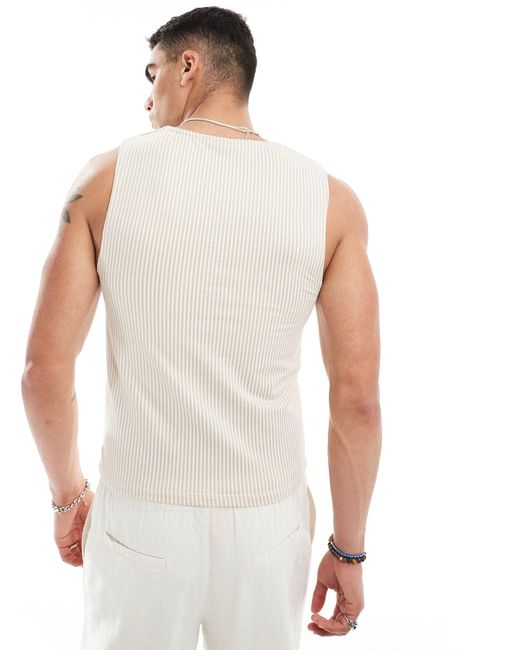 Camiseta sin mangas ajustada a rayas texturizadas ASOS de hombre de color White