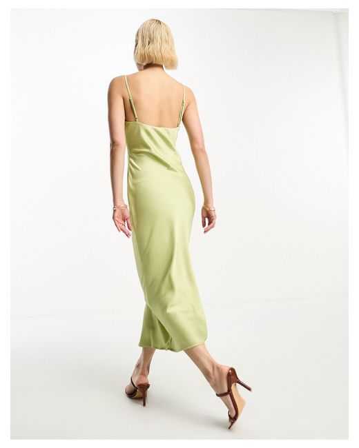 4th & Reckless Satin Ruched Tie Front Cut Out Cami Midi Dress in Green |  Lyst