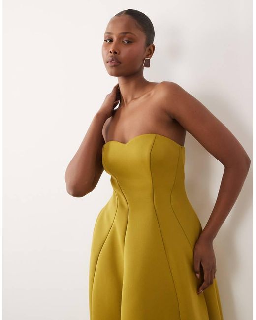 ASOS Metallic Sweetheart Bandeau Maxi Dress With Structured Volume Skirt