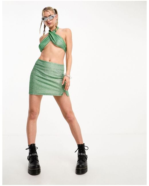 Noisy May Green Glitter Split Skirt