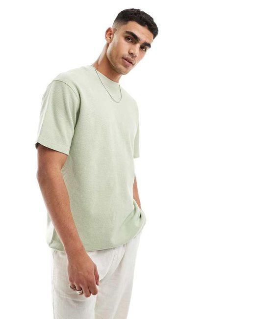 Only & Sons Green Waffle Knit T-shirt for men