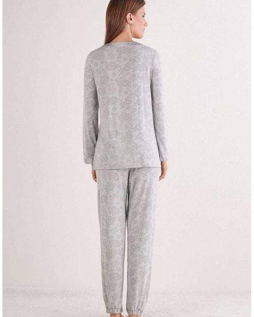 Intimissimi Gray Soft Dreams Devoré Pattern Long Pyjamas