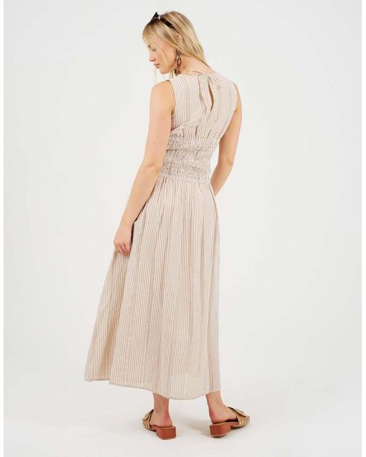 Brave Soul Natural Striped Sleeveless Smock Midi Dress