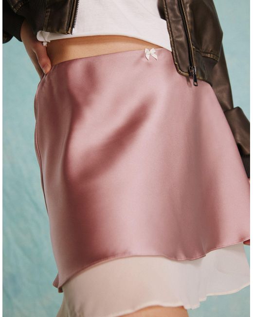 Miss Selfridge Green Satin Double Layer Mini Skirt