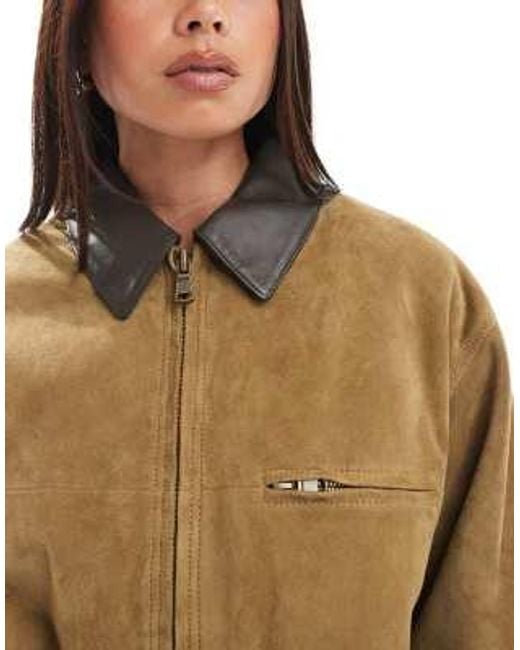 ASOS Natural – car coat aus echtem wildleder