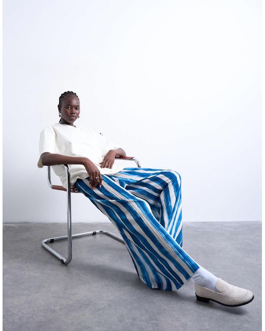TOPSHOP White Stripe Crinkle Wide Leg Trousers