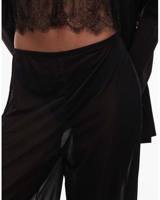 ASOS Red Sheer Mesh Wide Leg Contrast Lace Trim Trouser