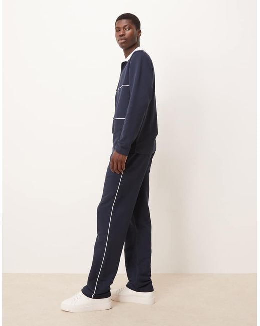 ASOS Blue Straight Leg Pique joggers With Side Piping for men