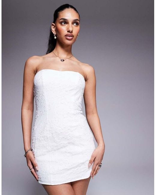Princess Polly Purple Structured Bandeau Embroidered Mini Dress