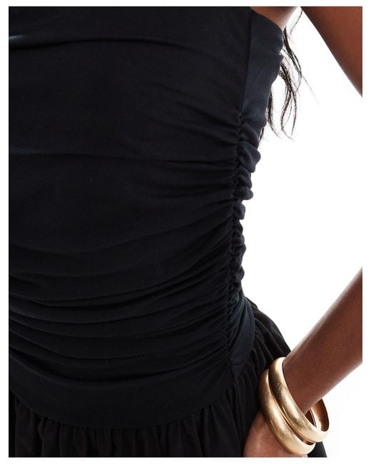 ASOS Black Halter Poplin Skirt Midi Dress