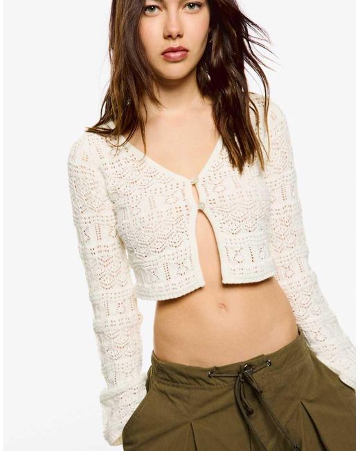 Bershka Natural Rustic Button Up Cardigan