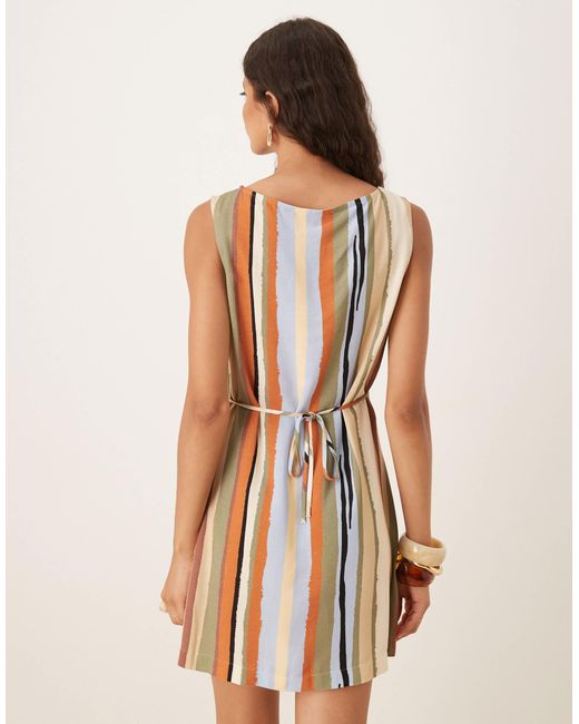 ASOS Natural Linen Blend Slash Neck Mini Dress
