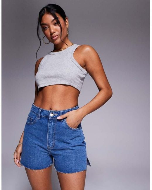 Missy Empire Blue Denim Side Split Shorts
