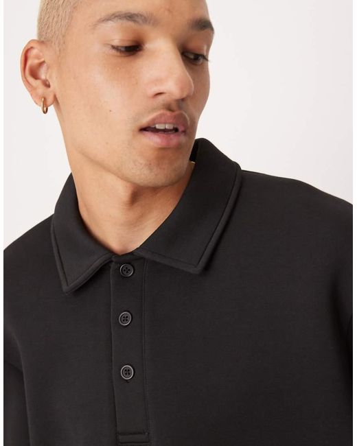 Top Extragrande Con Cuello Tipo Polo Y Mangas 3/4 De Tejido Efecto Neopreno De (Parte De Un Conjunto) ASOS de hombre de color Black