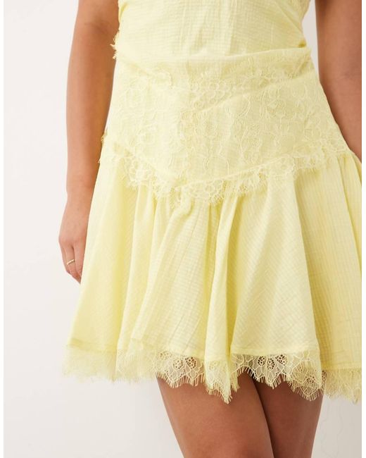 ASOS Natural Halterneck Mini Dress With Lace Trim Details