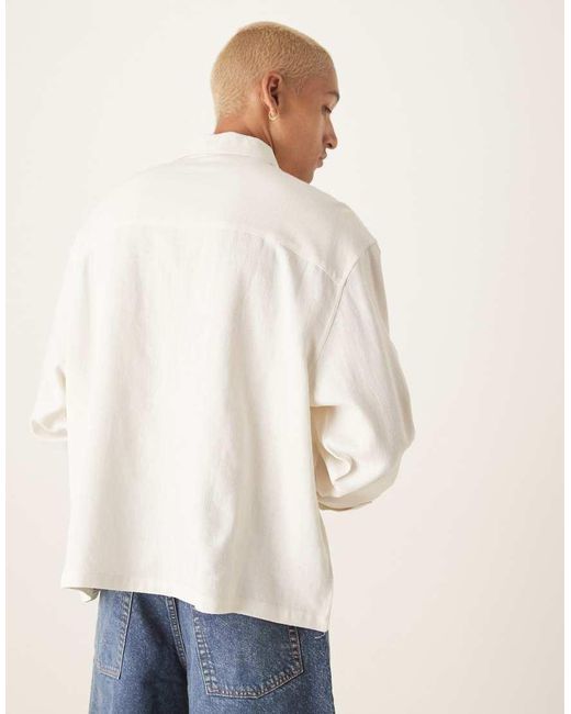 ASOS Oversized Recht Overhemd Van Linnenmix Zonder Sluiting in het White voor heren