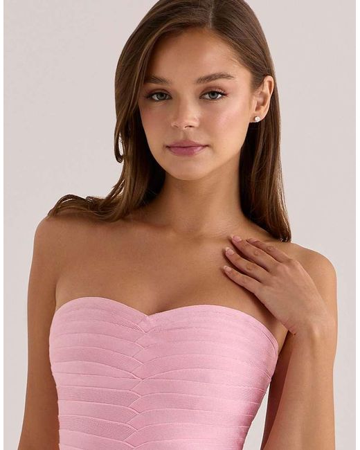 House Of Cb Pink The Sweetheart Lychee Strapless V Waist Bandage Mini Dress