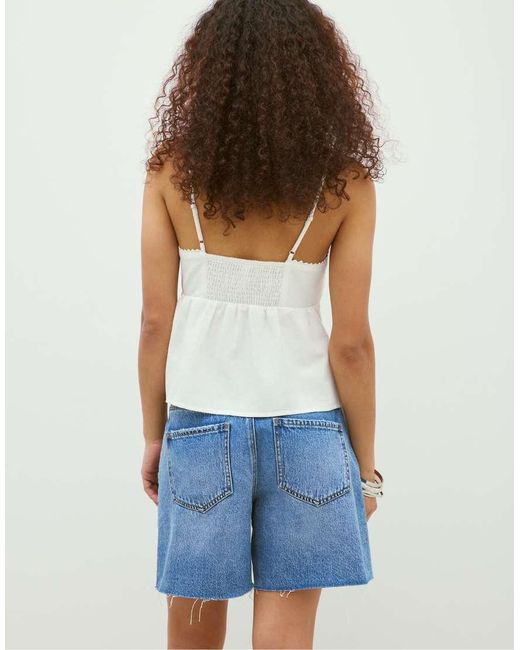 Stradivarius White Rustic Strappy Top