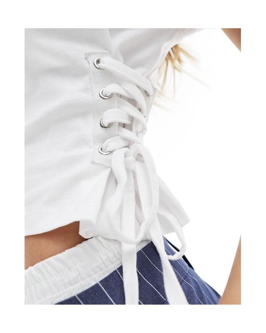 Miss Selfridge White Tie Side Short Sleeve T-shirt