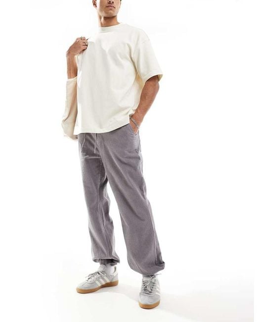 ASOS Tapered Washed Cord joggers in Grey for Men Lyst UK