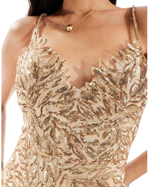 Goddiva Metallic Cross Back Diamante Strap Sequin Maxi