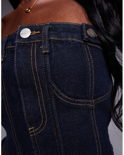 Liquor N Poker Blue Denim Bandeau Crop Top