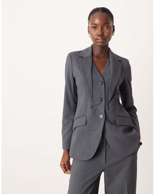 Aware Gray Premium Waistcoat Detail Tailored Blazer Co-ord