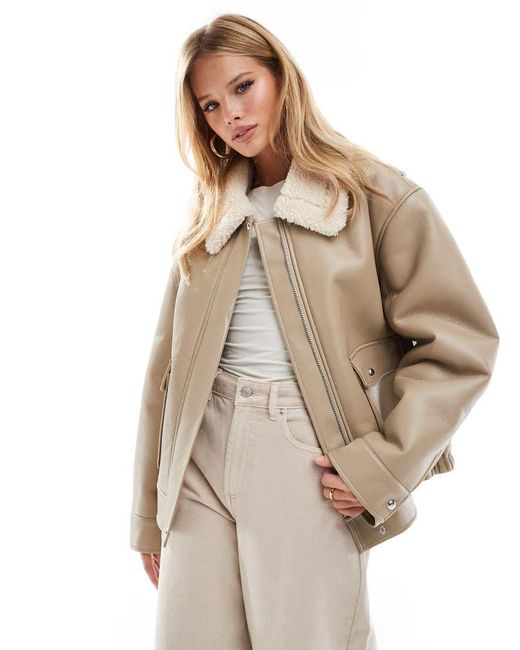 ASOS Natural Borg Collar Oversized Flight Jacket