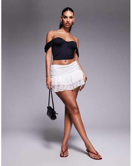 Princess Polly Black Candyce Ruched Cup Detail Fallen Shoulder Corset Top