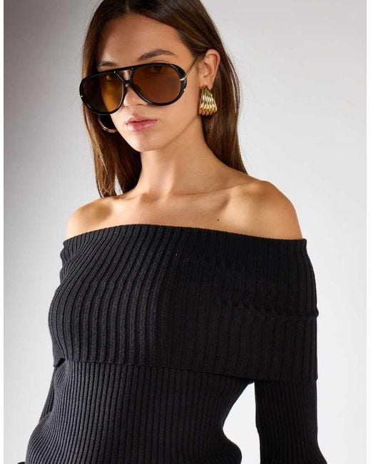 Glamorous Blue Bardot Off Shoulder Jumper