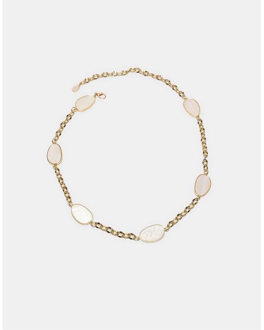 Stradivarius White Metal Belt With Coloured Stones And Chain