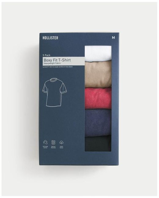 Hollister Blue Boxy Heavyweight Crew T-Shirt 5-Pack for men
