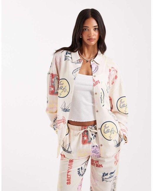 Pull&Bear White Printed Summer Shirt