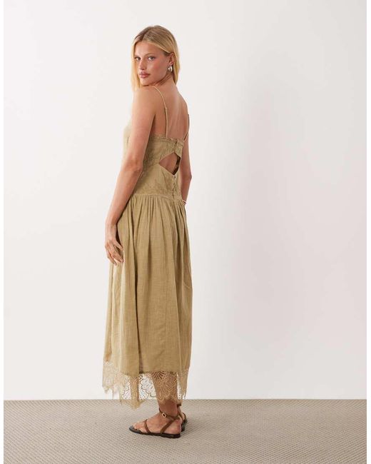 ASOS Natural Cami Maxi Dress With Lace Inserts And Tie Straps