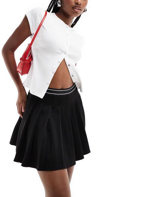 ASOS Black Pleated Twill Mini Skirt With Elastic Waist Detail