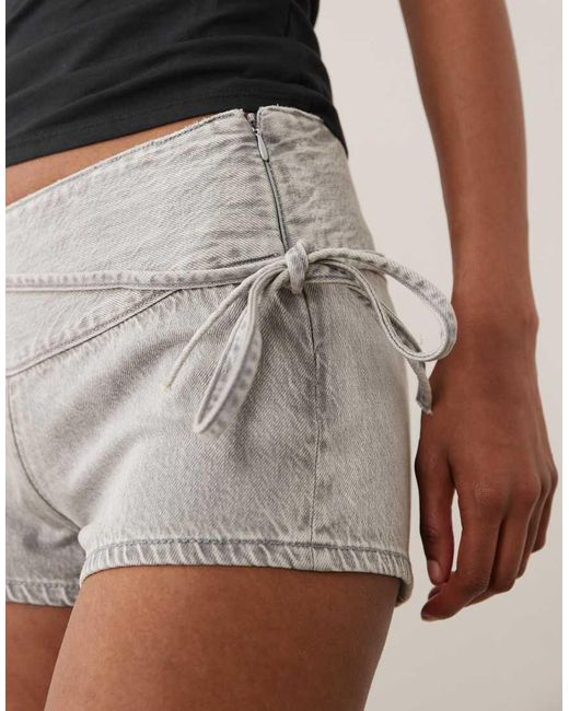 Mango Natural Teen Tie Waist Denim Micro Short